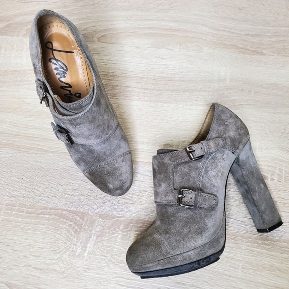 Lanvin Gray Suede Buckle Ankle Bootie, Size 35.5 - Picture 1 of 13